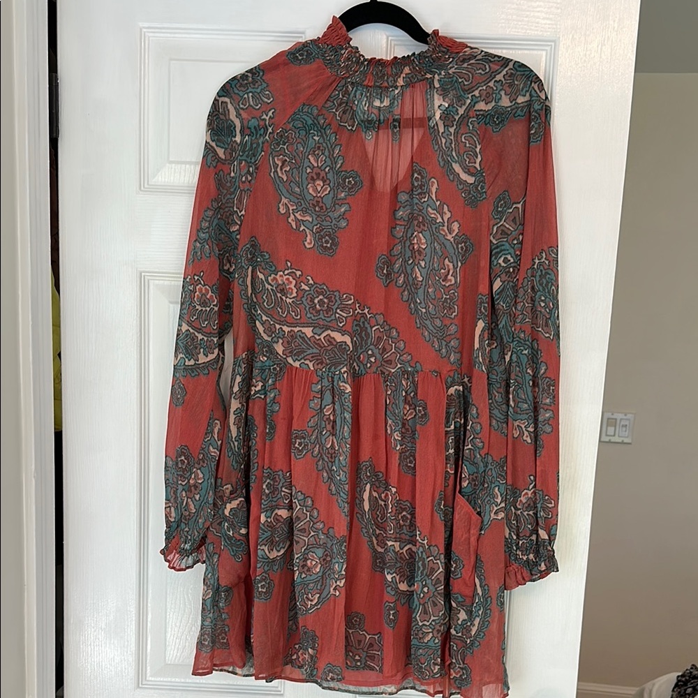 Free People Long Sleeve Paisley Dress - Red and Green